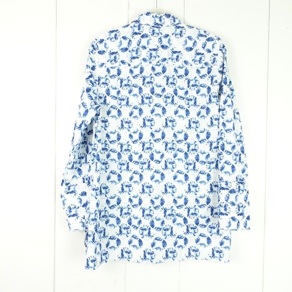 Chicos Long Sleeved Tunic Top Womens Size 0 U.S. 4/6 White w/ Blue Shell Print - Picture 7 of 11